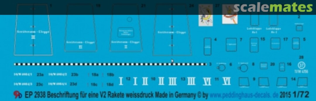 Boxart Beschriftung für eine V2/A4 Rakete in weissdruck EP 2938 Peddinghaus-Decals
