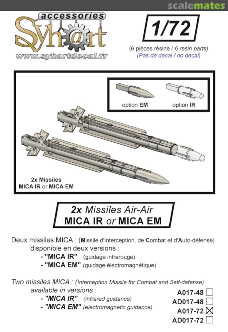 Boxart 2x missiles MICA (versions EM or IR) A017-72 Syhart