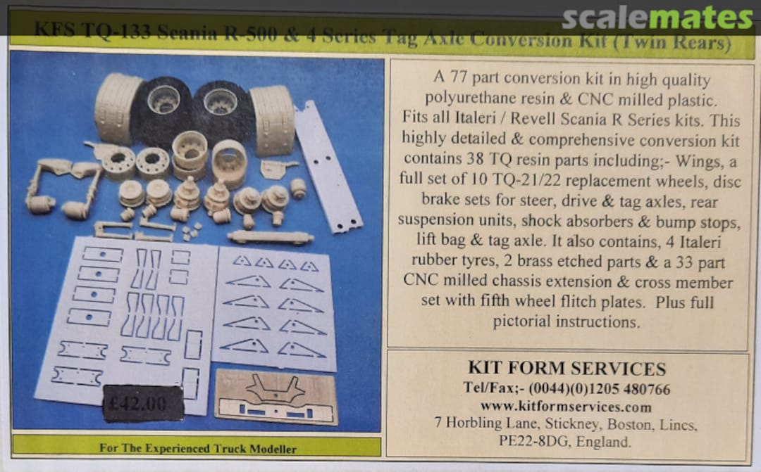 Boxart Scania R-500 & 4 Series Tag axle conversion kit ( twin rears ) TQ-133 Kit Form Services