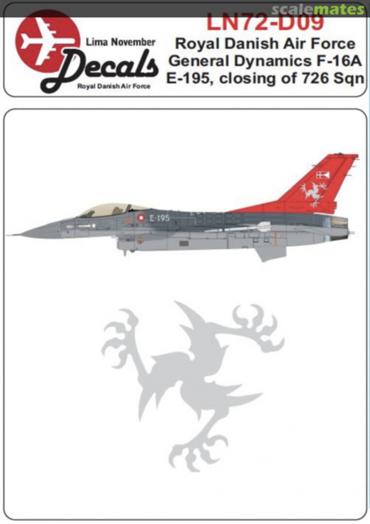 Boxart RDAF General-Dynamics F-16A LN72-D09 Lima November Decals Boxart RDAF General-Dynamics F-16A LN72-D09 Lima November Decals