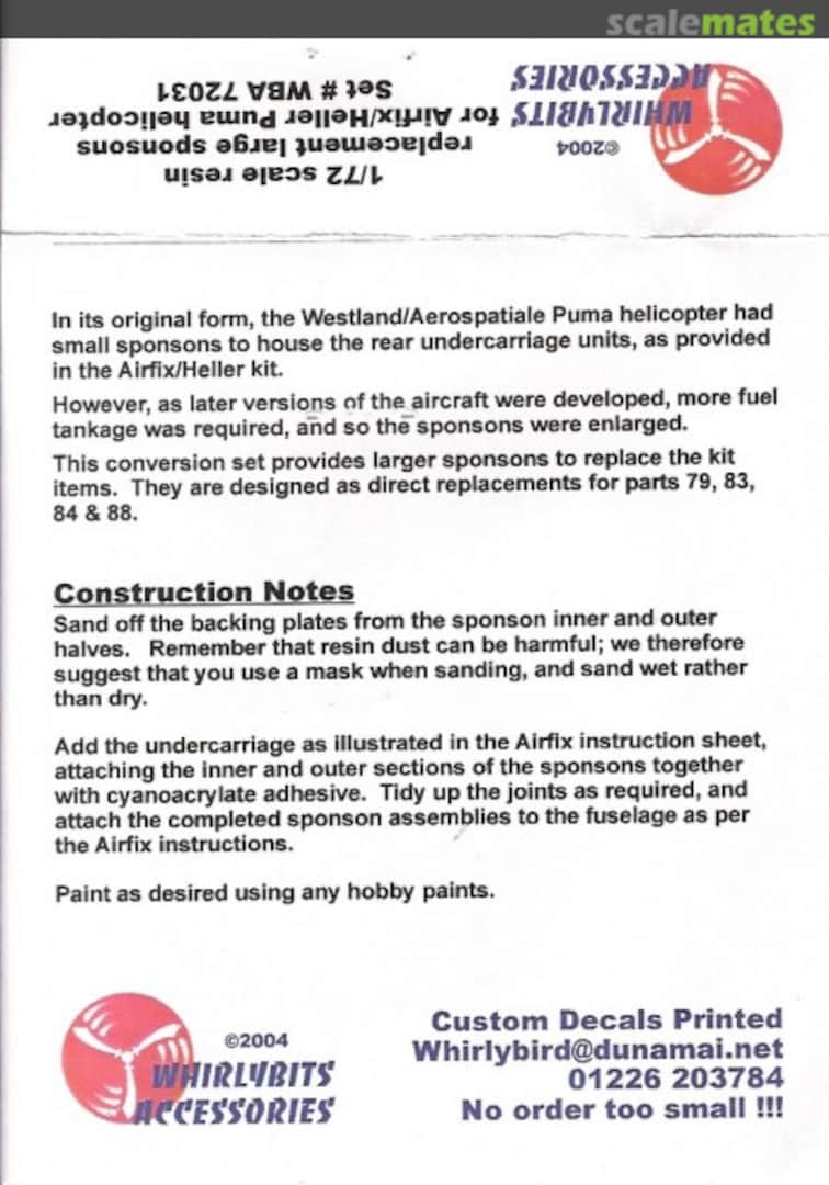 Boxart Aérospatiale SA 330 Puma large sponsons WBA72031 Whirlybits Boxart Aérospatiale SA 330 Puma large sponsons WBA72031 Whirlybits