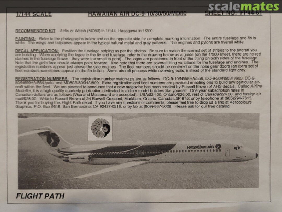Boxart Hawaiian Air DC-9-10/30/50/MD80 FP44-61 Flightpath Decals Boxart Hawaiian Air DC-9-10/30/50/MD80 FP44-61 Flightpath Decals