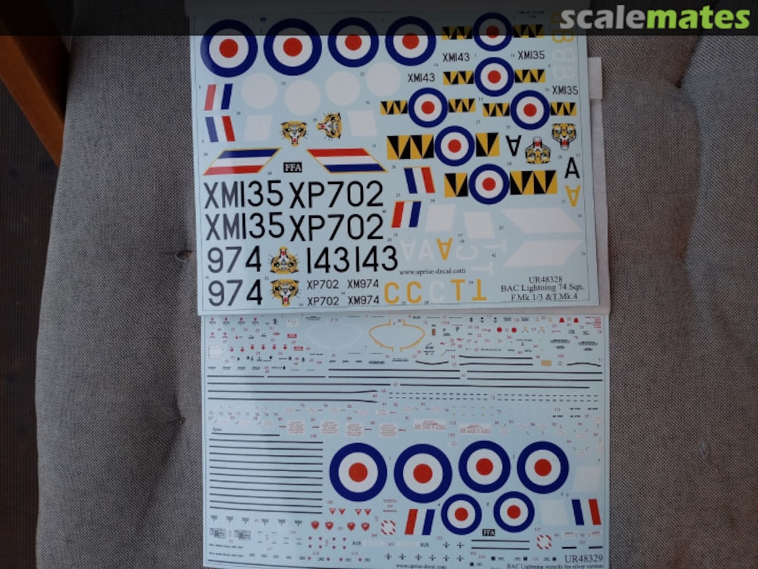 Contents BAC Lightning 74 Sqn. F.Mk.1/3 &T.Mk.4 with stencils UR48328 UpRise Decal Contents BAC Lightning 74 Sqn. F.Mk.1/3 &T.Mk.4 with stencils UR48328 UpRise Decal