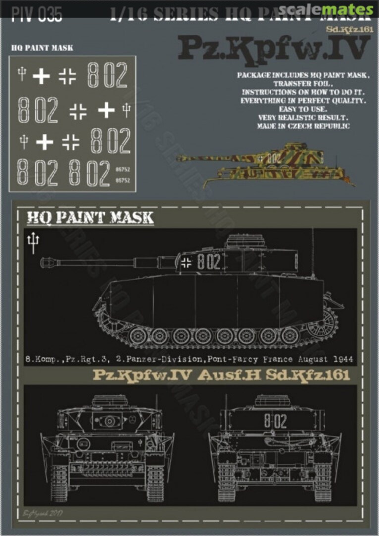 Boxart Pz.Kpfw.IV Ausf.H 8.Komp. Pz.Rgt.3 2 Pz.Div. Pont-Farcy France Aug.1944 Paint Mask PIV 035 HQ-Masks Boxart Pz.Kpfw.IV Ausf.H 8.Komp. Pz.Rgt.3 2 Pz.Div. Pont-Farcy France Aug.1944 Paint Mask PIV 035 HQ-Masks