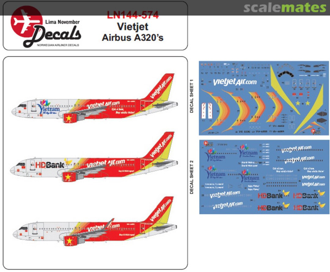 Boxart Vietjet Airbus A320 LN144-574 Lima November Decals Boxart Vietjet Airbus A320 LN144-574 Lima November Decals