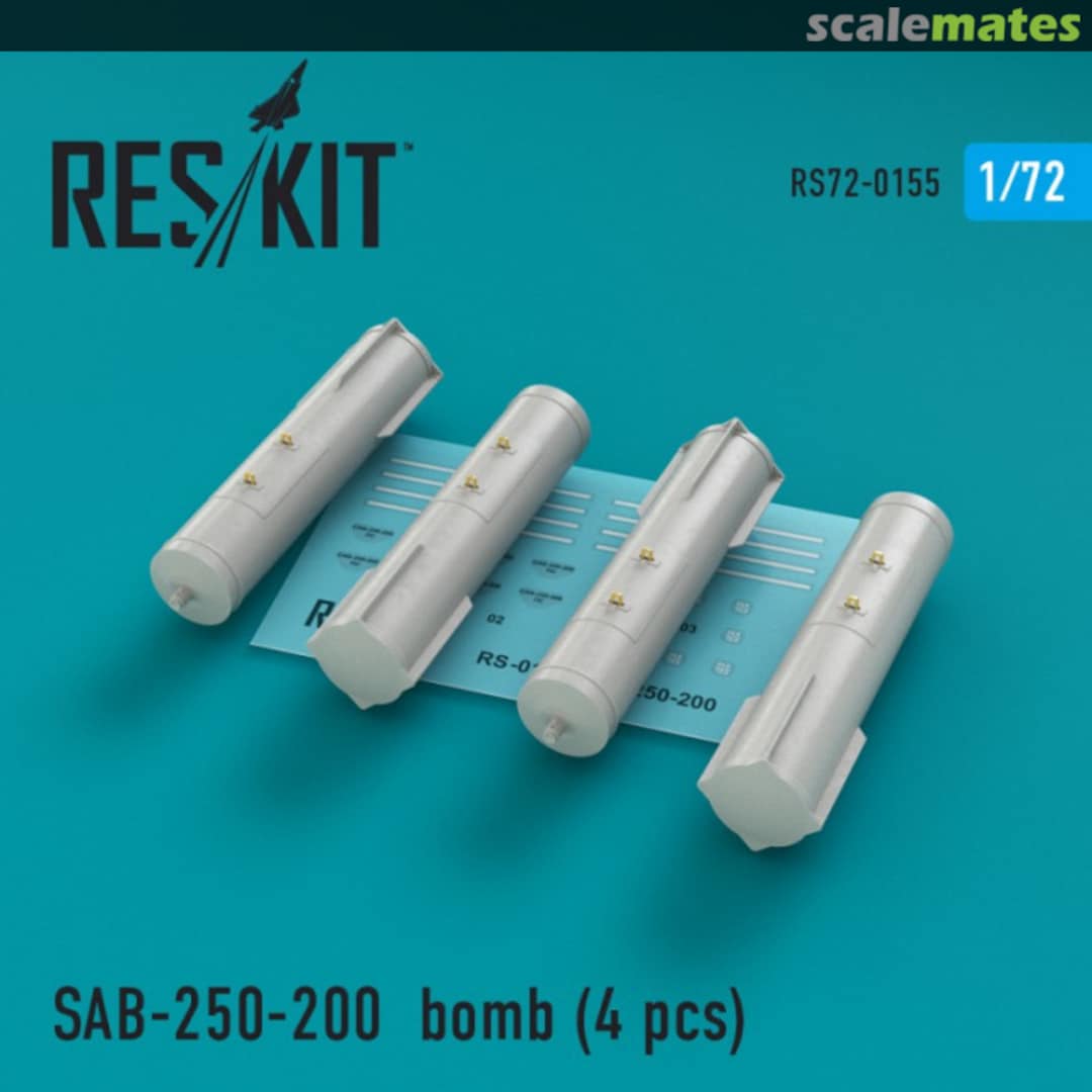Boxart SAB-250-200 bomb for Su-7/17/24/25/27/30/34, MiG-21/27, Yak-38/130 (4 pcs) RS72-0155 ResKit Boxart SAB-250-200 bomb for Su-7/17/24/25/27/30/34, MiG-21/27, Yak-38/130 (4 pcs) RS72-0155 ResKit
