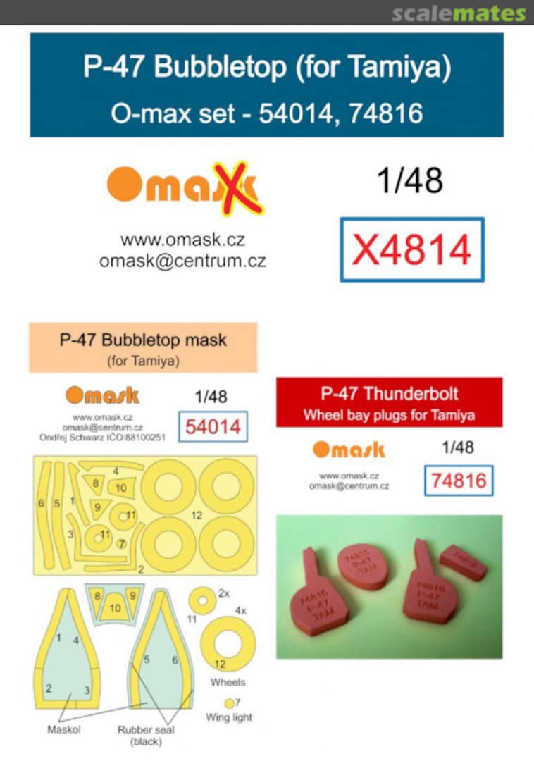 Boxart Republic P-47 Bubbletop - O-max Set (for Tamiya Kits) X4814 Omask