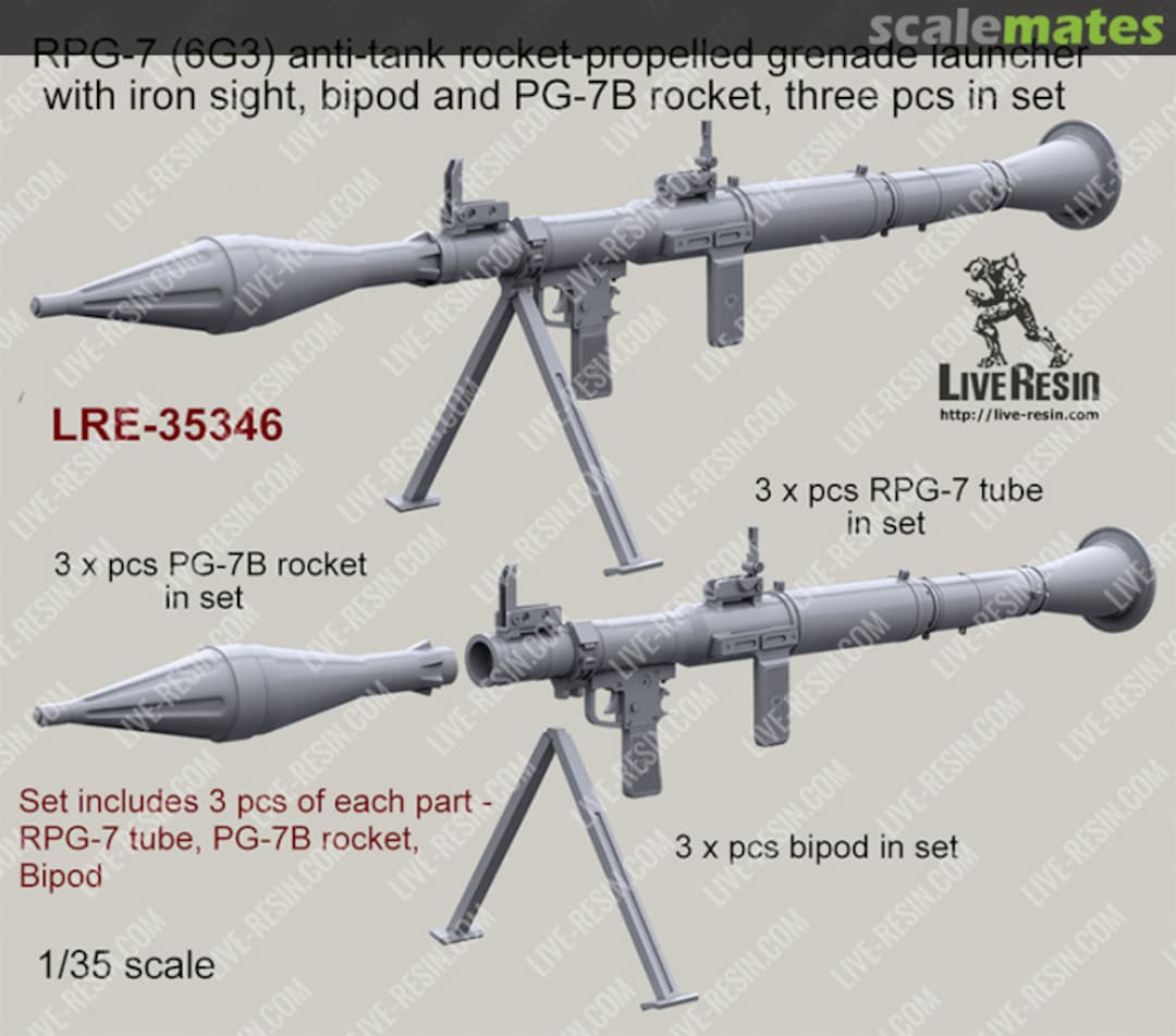 Boxart RPG-7 (6G3) anti-tank rocket-propelled grenade launcher with mechanical sight, bipod and PG-7B rocket LRE-35346 Live Resin Boxart RPG-7 (6G3) anti-tank rocket-propelled grenade launcher with mechanical sight, bipod and PG-7B rocket LRE-35346 Live Resin