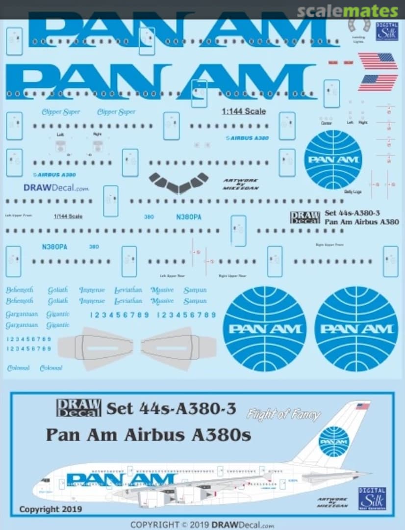 Boxart Pan Am A380s 44-A380-3 Draw Decal Boxart Pan Am A380s 44-A380-3 Draw Decal