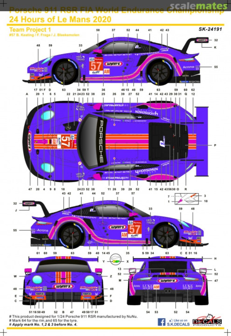 Boxart Porsche 911 GT3 RSR Project 1 Team sponsored by Wynn's #57 SK-24191 SK Decals Boxart Porsche 911 GT3 RSR Project 1 Team sponsored by Wynn's #57 SK-24191 SK Decals