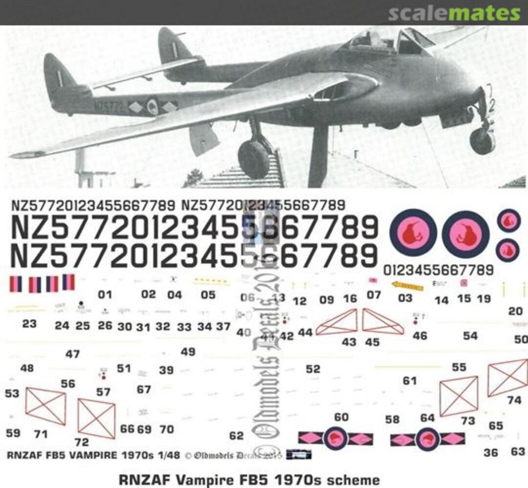 Boxart RNZAF Vampire FB5 1970s scheme OMD0070 Oldmodels Decals Boxart RNZAF Vampire FB5 1970s scheme OMD0070 Oldmodels Decals