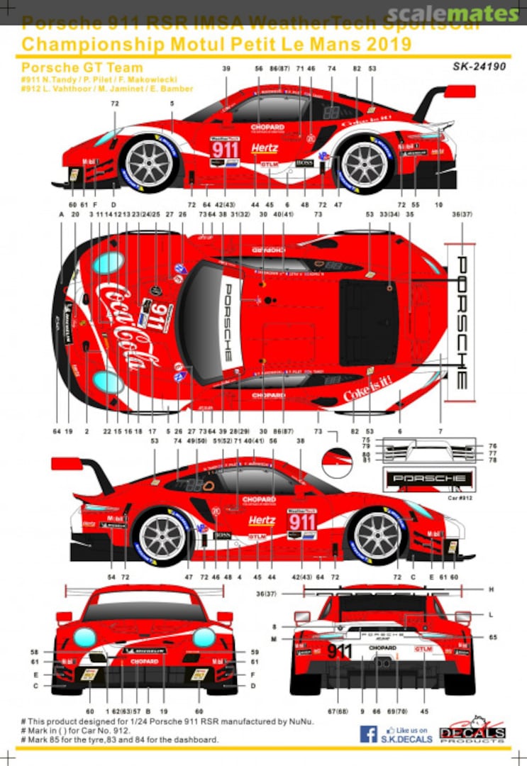Boxart Porsche 911 GT3 RSR Porsche GT Team sponsored by Coca Cola #911, 912 SK-24190 SK Decals Boxart Porsche 911 GT3 RSR Porsche GT Team sponsored by Coca Cola #911, 912 SK-24190 SK Decals