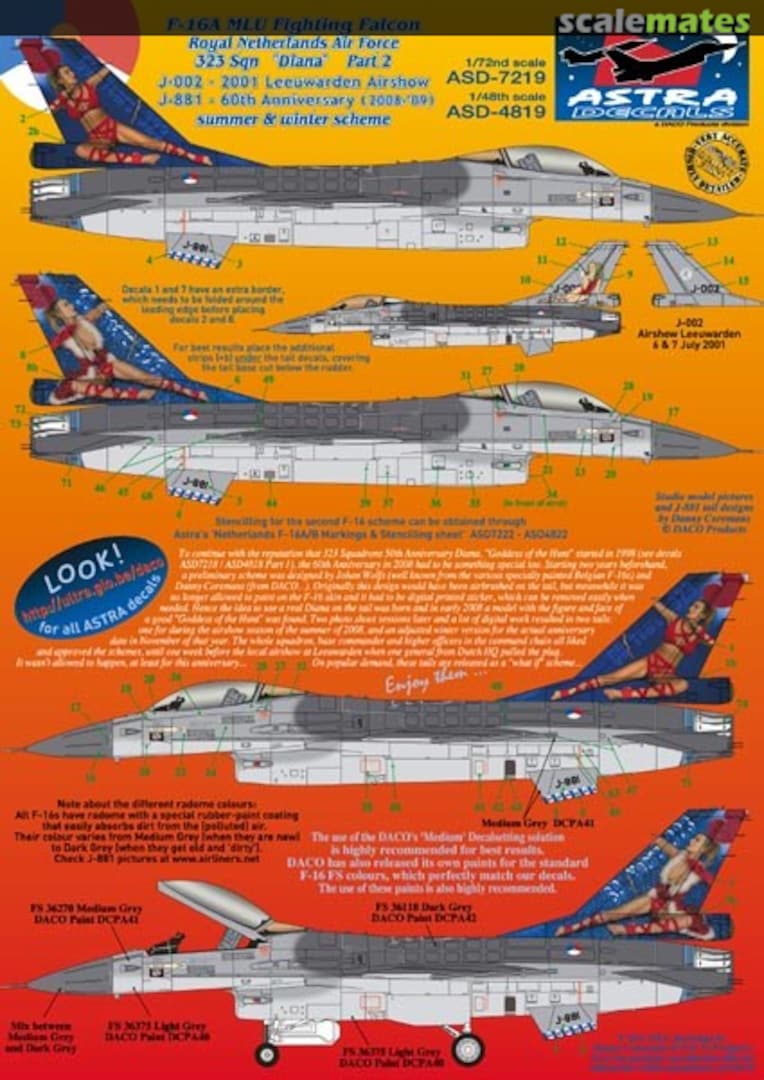 Boxart Royal Netherlands AF F-16A 323 Sqn 60 Years "Diana" (2008) ASD-4819 Astra Decals Boxart Royal Netherlands AF F-16A 323 Sqn 60 Years "Diana" (2008) ASD-4819 Astra Decals