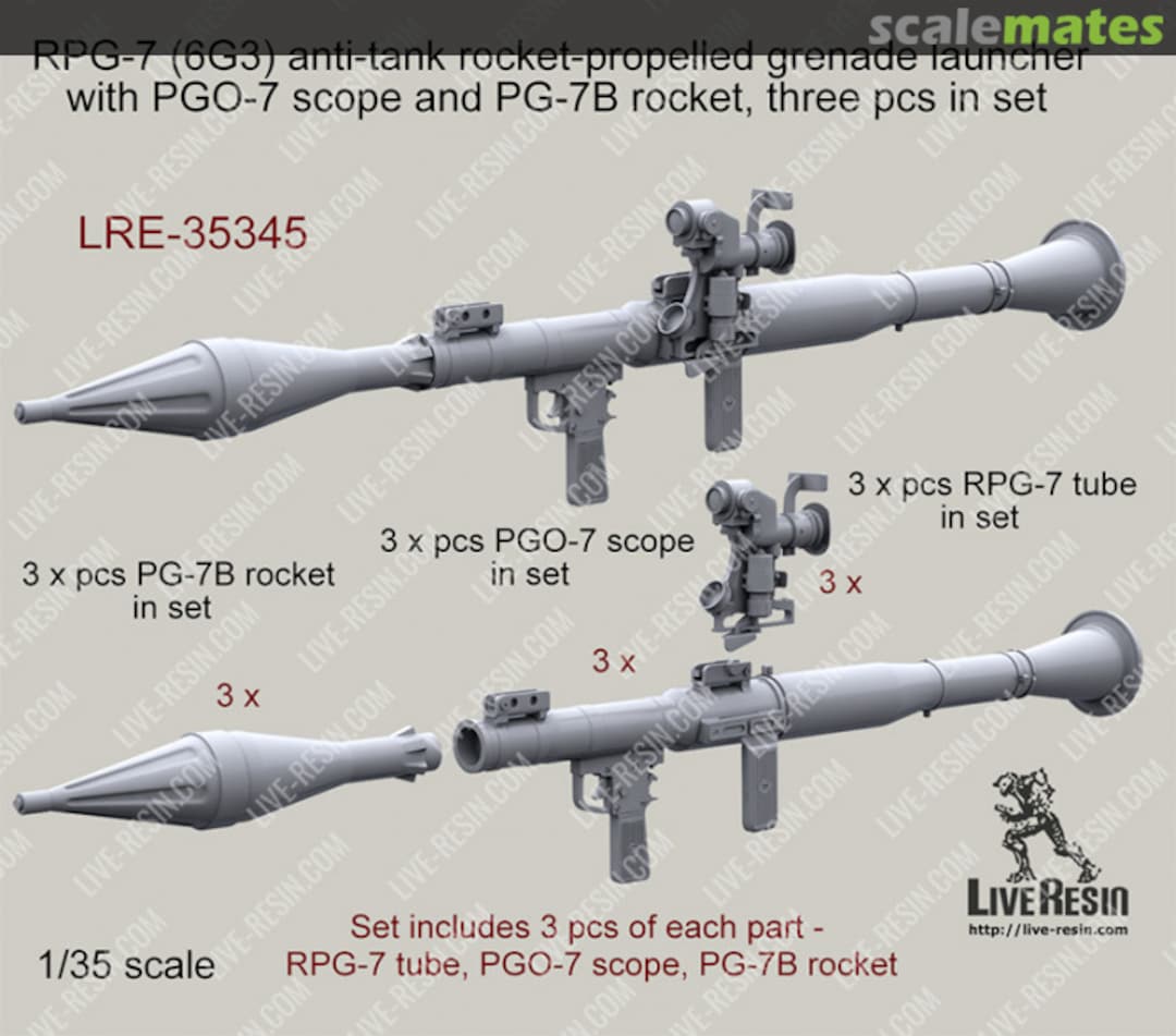 Boxart RPG-7 (6G3) anti-tank rocket-propelled grenade launcher with PGO-7 scope and PG-7B rocket LRE-35345 Live Resin
