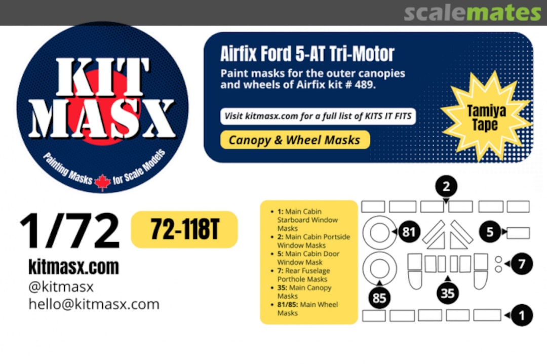 Boxart Ford 5-AT Tri-motor, canopy & wheel masks 72-118T Kit Masx