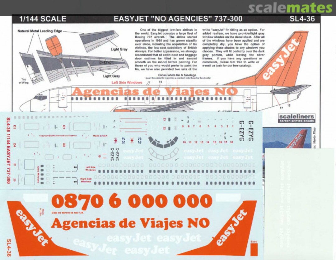 Boxart Easyjet "No Agencies" 737-300 SL4-36 Scaleliners Decals