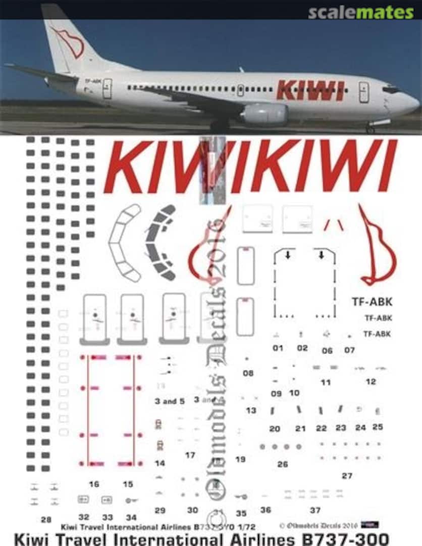 Boxart Kiwi Travel International Airlines B737-300 OMD0996 Oldmodels Decals Boxart Kiwi Travel International Airlines B737-300 OMD0996 Oldmodels Decals