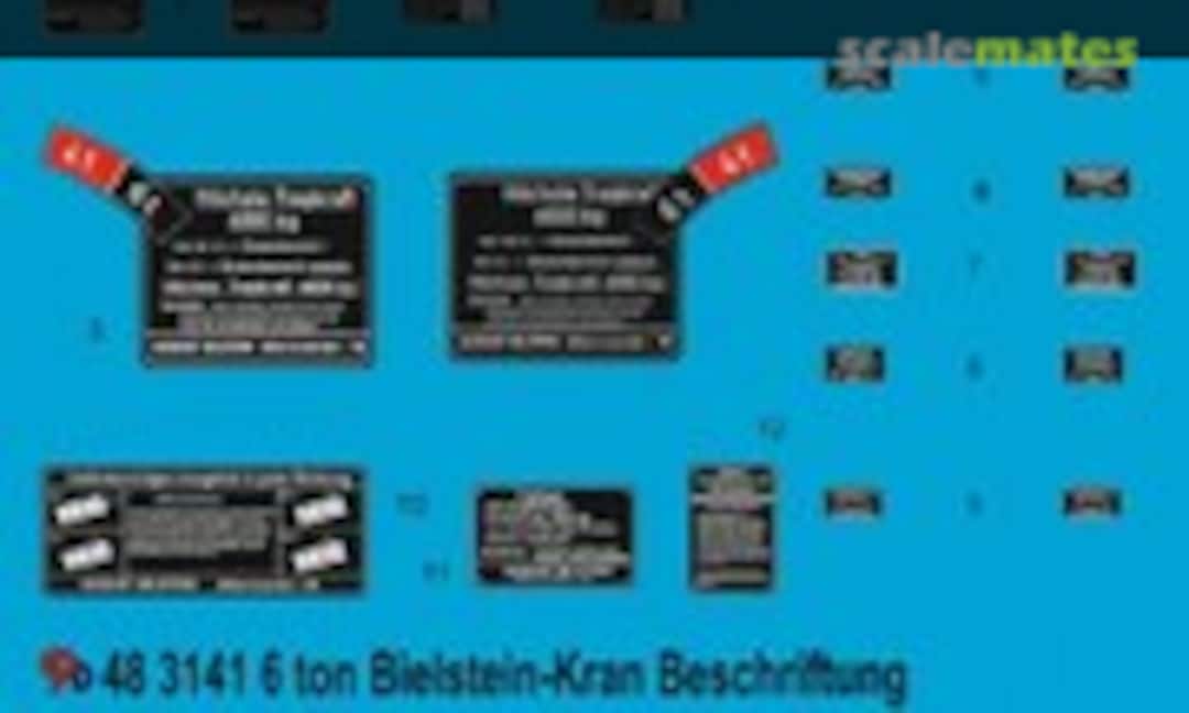 1:48 Beschriftung für 6 ton Bilsteinkran Typ G07.04 (Peddinghaus-Decals 48 3141) 48 3141