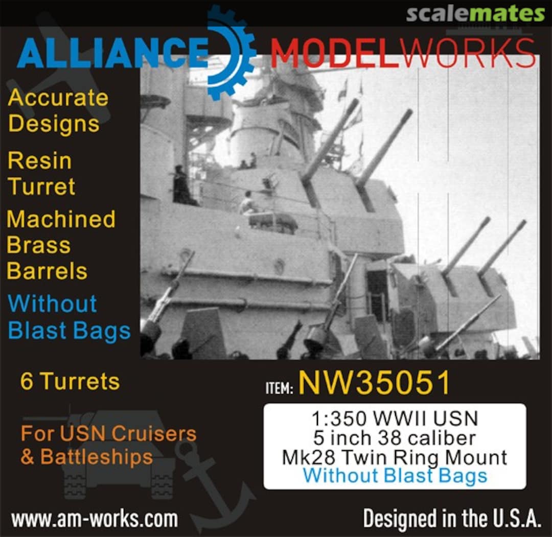 Boxart WWII USN 5"/38 Caliber Mk28 Twin Ring Mount wo/Blastbags (6 Pcs.) NW35051 Alliance Model Works Boxart WWII USN 5"/38 Caliber Mk28 Twin Ring Mount wo/Blastbags (6 Pcs.) NW35051 Alliance Model Works