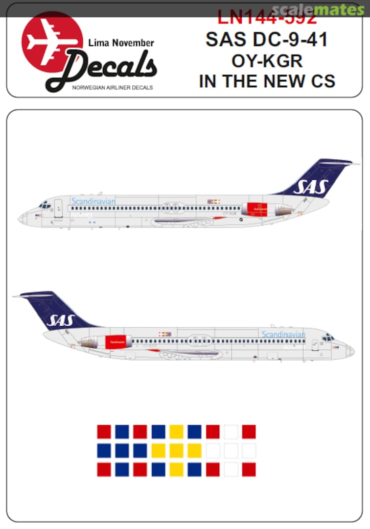 Boxart SAS Douglas DC-9-41 OY-KGR, the only DC-9 to be painted in the current scheme LN144-592 Lima November Decals Boxart SAS Douglas DC-9-41 OY-KGR, the only DC-9 to be painted in the current scheme LN144-592 Lima November Decals