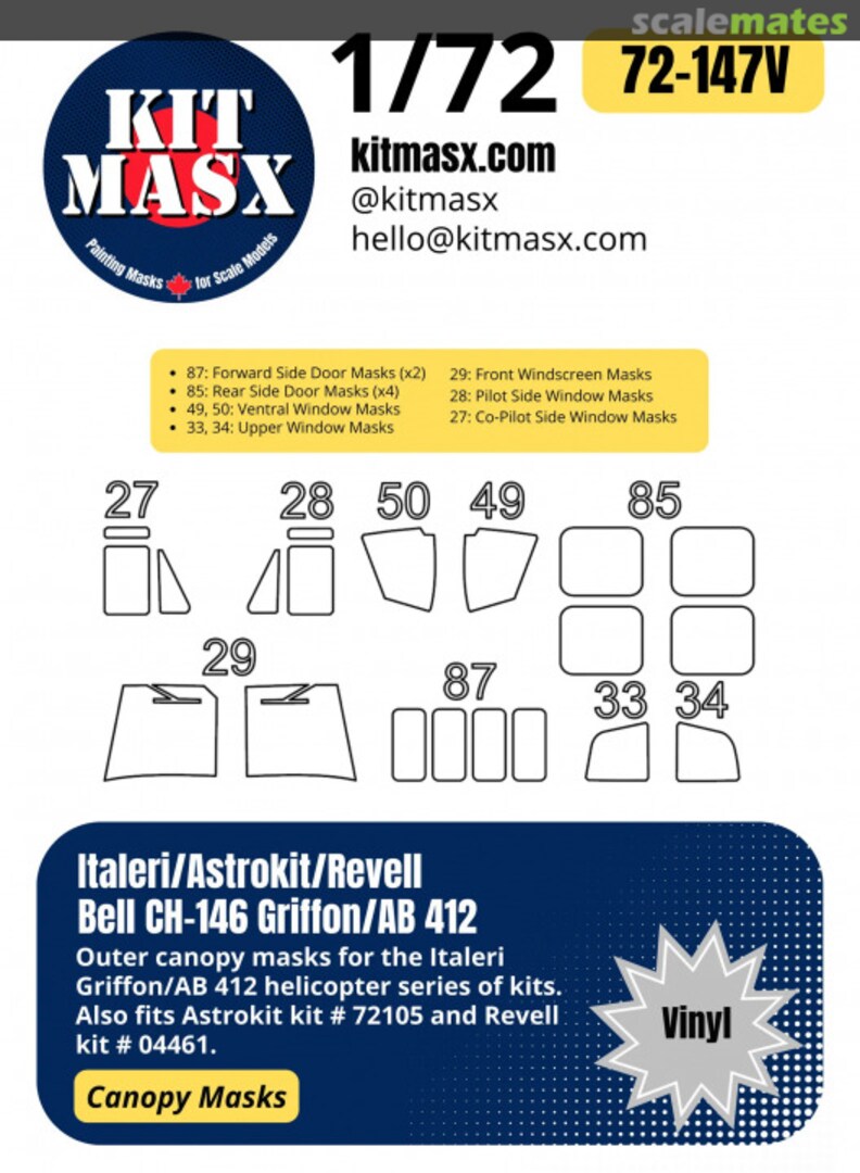 Boxart Bell CH-146 Griffon/AB 412 Canopy Masks 72-147V Kit Masx Boxart Bell CH-146 Griffon/AB 412 Canopy Masks 72-147V Kit Masx