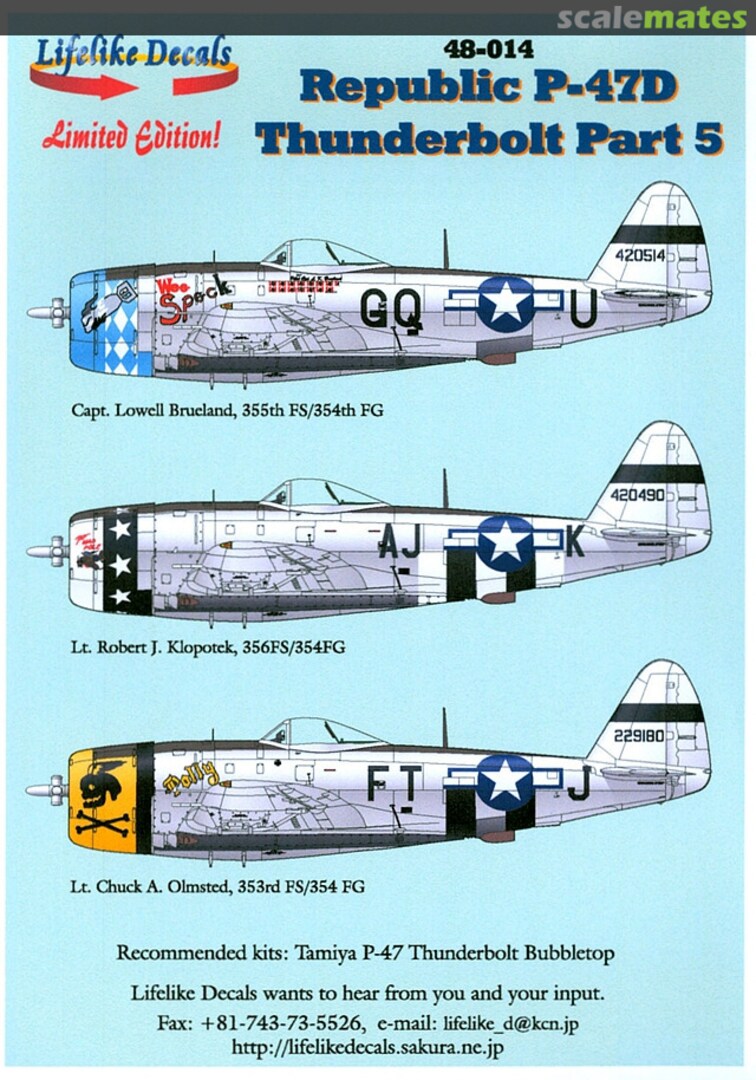 Boxart Republic P-47D Thunderbolt Part 5 48-014 Lifelike Decals