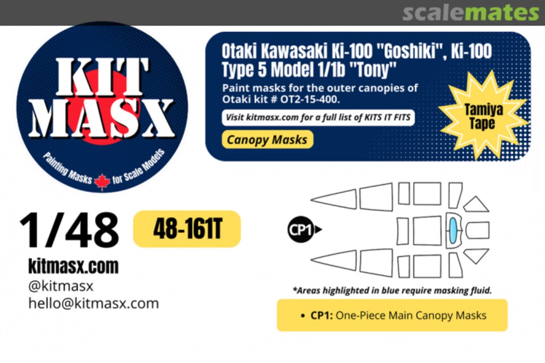 Boxart Kawasaki Ki-100 'Goshiki', Ki-100 Type 5 Model 1/1b 'Tony', canopy masks 48-161T Kit Masx