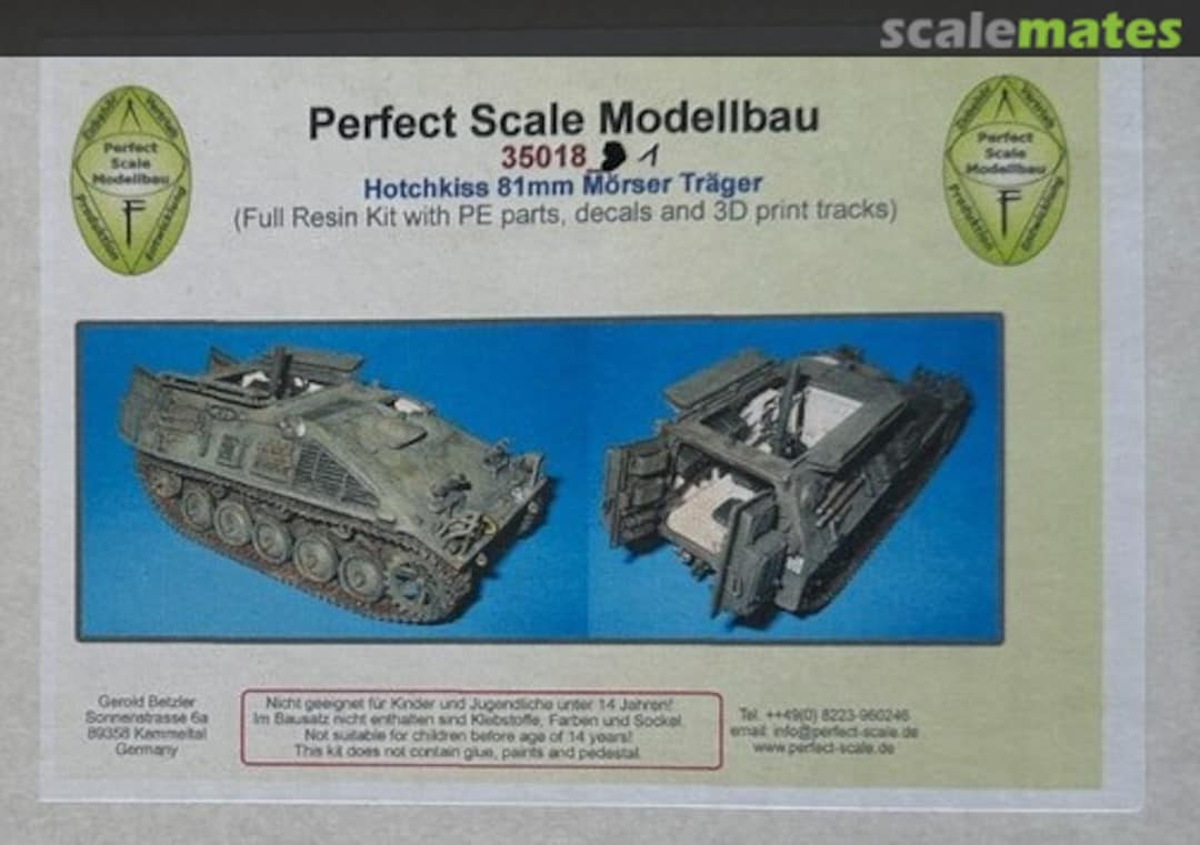 Boxart Hotchkiss SPZ Kurz Waffenträger 81mm Mörser 35018 Perfect Scale Modellbau Boxart Hotchkiss SPZ Kurz Waffenträger 81mm Mörser 35018 Perfect Scale Modellbau