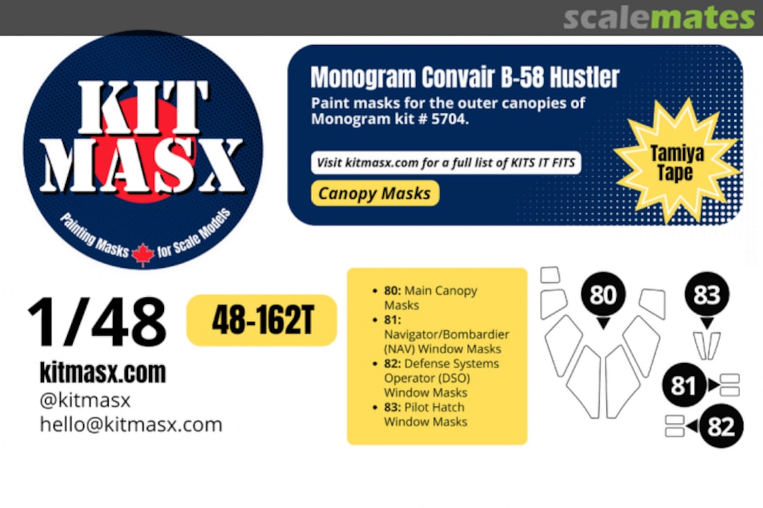 Boxart Convair B-58 Hustler, canopy masks 48-162T Kit Masx