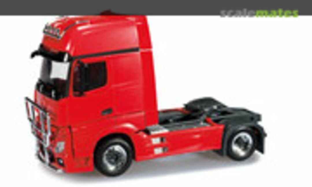 Mercedes-Benz Actros Gigaspace Zugmaschine mit Rammschutz und Lampenbügel, feuerrot (Herpa 301664-002)