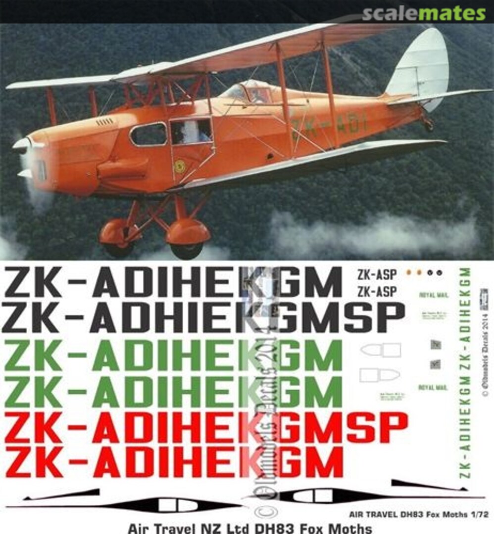 Boxart Air Travel NZ Ltd DH83 Fox Moths OMD0438 Oldmodels Decals Boxart Air Travel NZ Ltd DH83 Fox Moths OMD0438 Oldmodels Decals