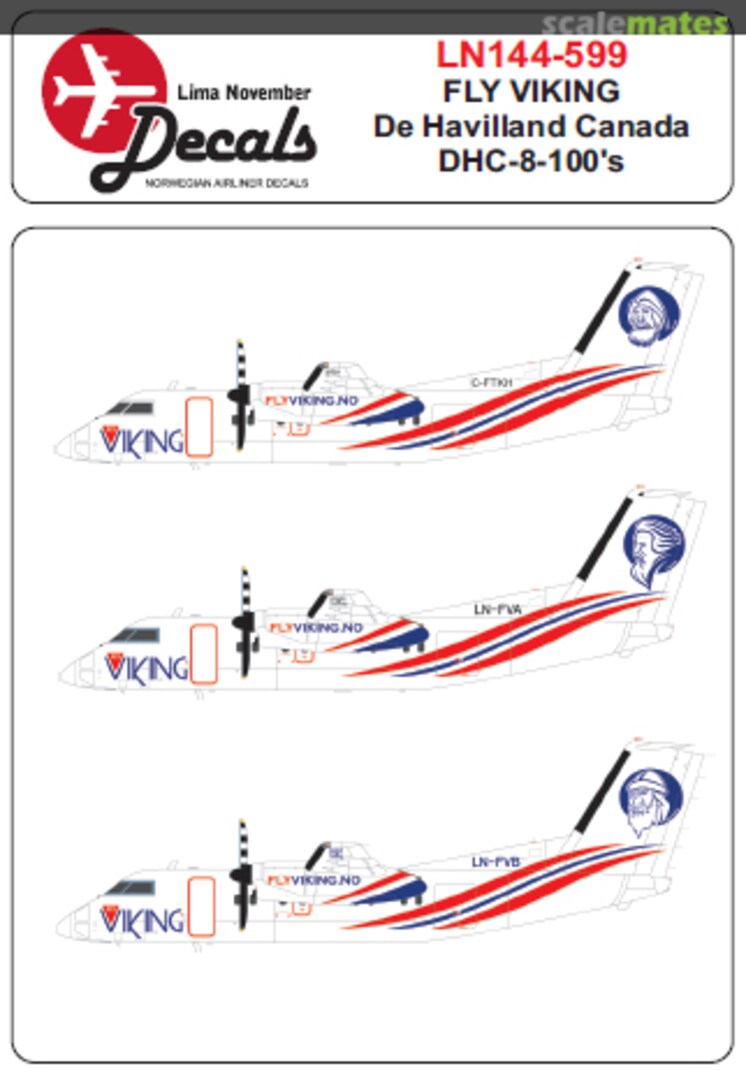 Boxart Fly Viking DHC-8-100 including Norwegian and Canadian registrations. LN144-599 Lima November Decals Boxart Fly Viking DHC-8-100 including Norwegian and Canadian registrations. LN144-599 Lima November Decals