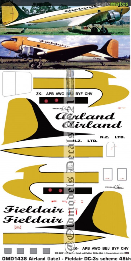 Boxart Airland late - Fieldair early DC-3s scheme OMD1438 Oldmodels Decals Boxart Airland late - Fieldair early DC-3s scheme OMD1438 Oldmodels Decals
