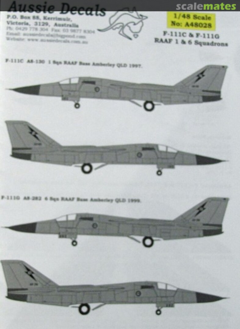 Boxart F-111C & F-111G RAAF 1 & 6 Squadrons A48028 Aussie Decals Boxart F-111C & F-111G RAAF 1 & 6 Squadrons A48028 Aussie Decals