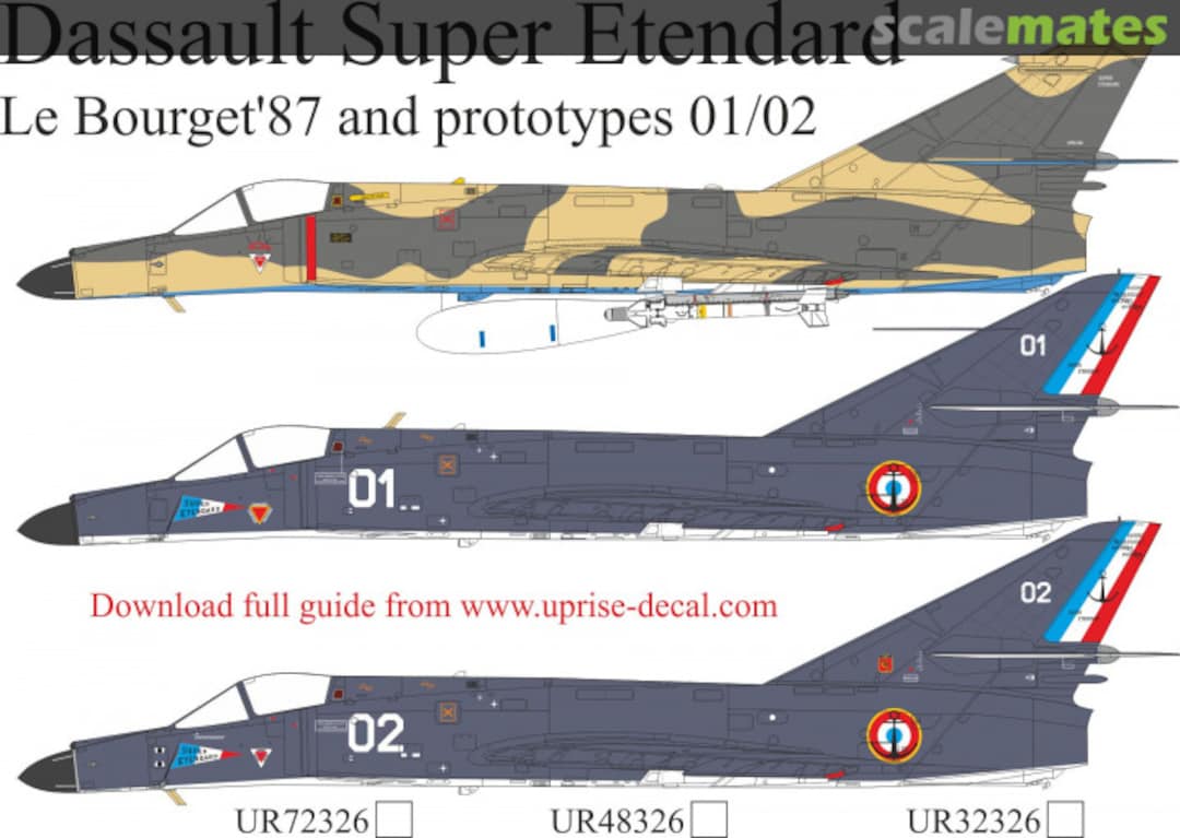 Boxart Dassault Super Etendard Prototypes 01/02 & Le Bourget 1987 with stencils UR48326 UpRise Decal Boxart Dassault Super Etendard Prototypes 01/02 & Le Bourget 1987 with stencils UR48326 UpRise Decal