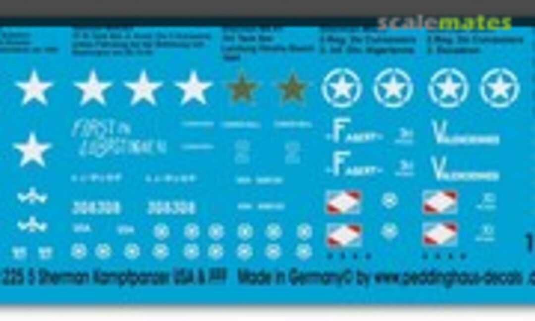 1:87 Beschriftungen für 5 Sherman Kampfpanzer USA und Frankreich (Peddinghaus-Decals EP 1225) EP 1225