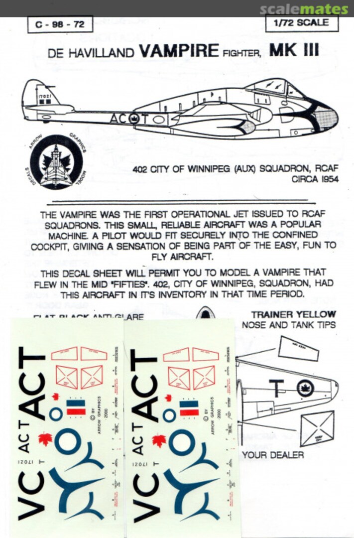 Contents De Havilland Vampire Fighter, Mk III C-98-72 Arrow Graphics Contents De Havilland Vampire Fighter, Mk III C-98-72 Arrow Graphics