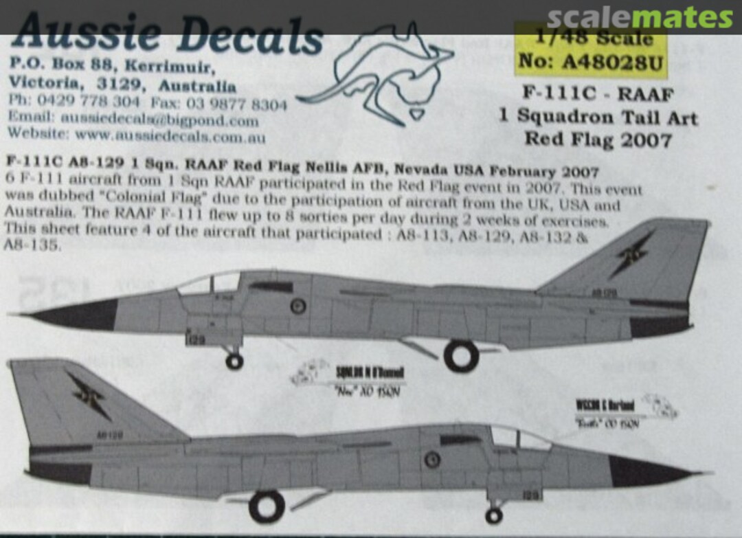 Boxart F-111C - RAAF 1 Squadron Tail Art Red Flag 2007 A48028U Aussie Decals