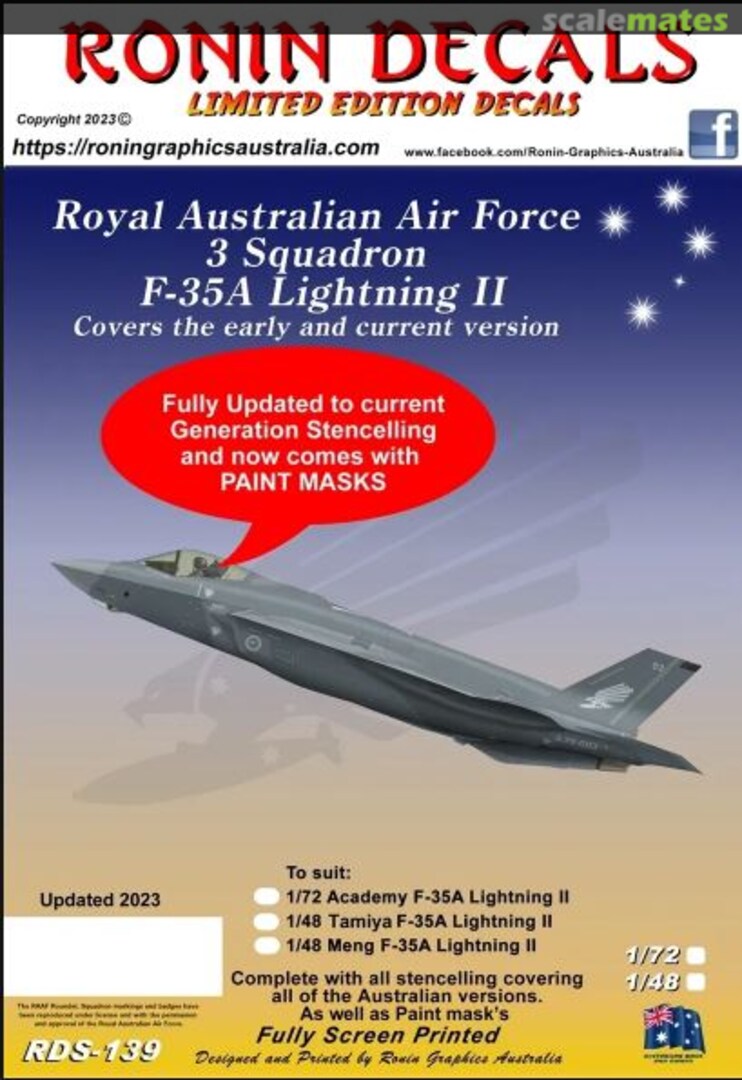 Boxart Royal Australian Air Force 3 Squadron F-35A Lightning II RDS-139 Ronin Decals Boxart Royal Australian Air Force 3 Squadron F-35A Lightning II RDS-139 Ronin Decals