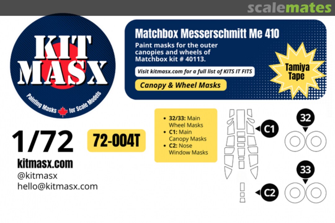 Boxart Messerschmitt Me 410, canopy & wheel masks 72-004T Kit Masx Boxart Messerschmitt Me 410, canopy & wheel masks 72-004T Kit Masx