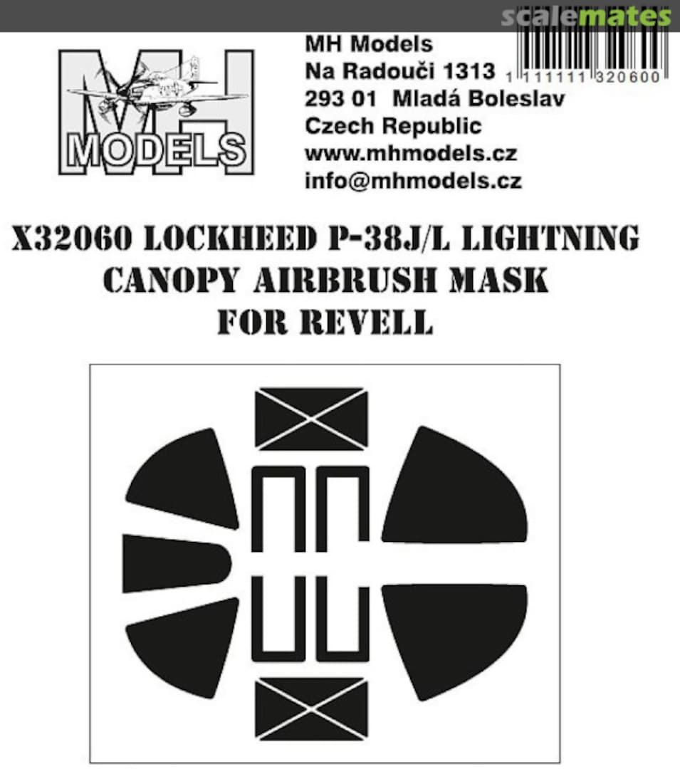 Boxart Lockheed P-38J-L Lightning canopy airbrush mask X32060 MH Models Boxart Lockheed P-38J-L Lightning canopy airbrush mask X32060 MH Models