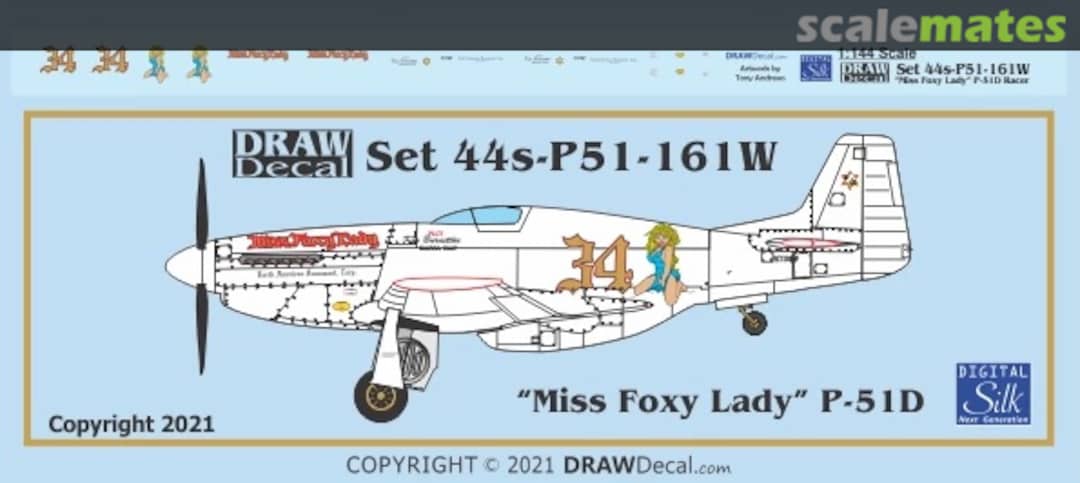 Boxart “Miss Foxy Lady” White P-51D 44-P51-161W Draw Decal Boxart “Miss Foxy Lady” White P-51D 44-P51-161W Draw Decal