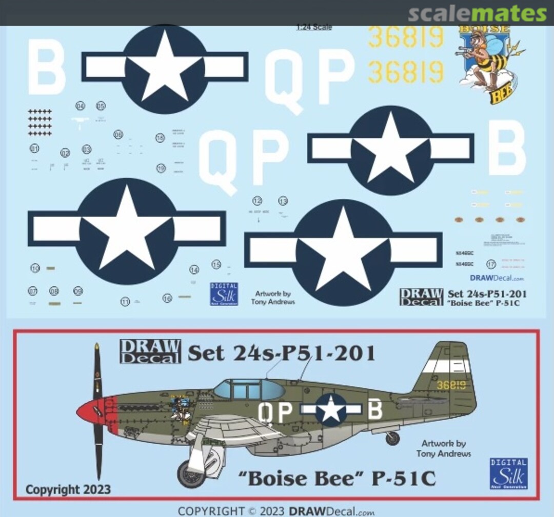 Boxart “Boise Bee” P-51C 24-P51-201 Draw Decal Boxart “Boise Bee” P-51C 24-P51-201 Draw Decal