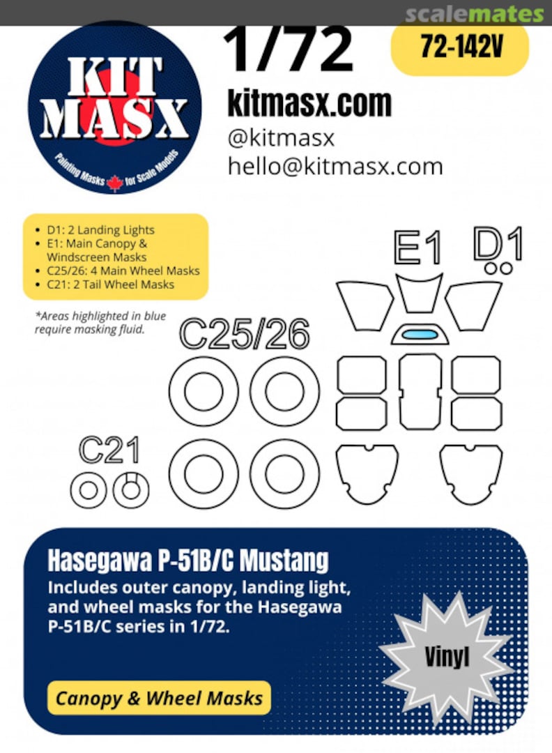 Boxart P-51B/C Mustang Canopy & Wheel Masks 72-142V Kit Masx Boxart P-51B/C Mustang Canopy & Wheel Masks 72-142V Kit Masx