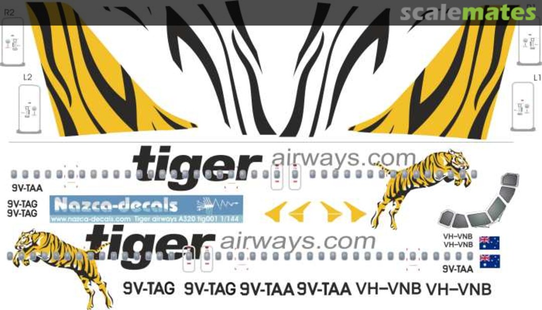 Boxart Tiger Airways A-320 TIG002 Nazca decals Boxart Tiger Airways A-320 TIG002 Nazca decals