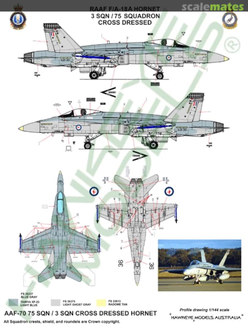 Boxart RAAF F/A-18A Hornet, 3 Sqn. / 75 Sqn. Cross Dressed AAF-070 Hawkeye Models