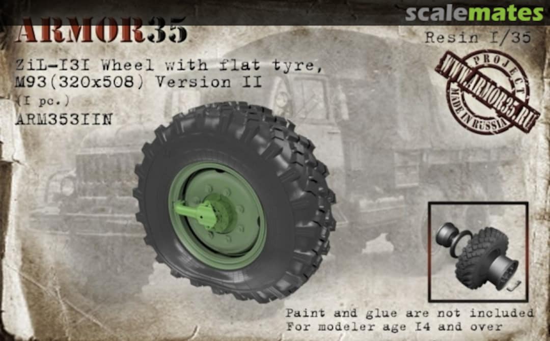 Boxart ZiL-131 Wheel with flat tyre, М93 (320х508) Version II, (1 pc.) ARM35311N Armor35 Boxart ZiL-131 Wheel with flat tyre, М93 (320х508) Version II, (1 pc.) ARM35311N Armor35