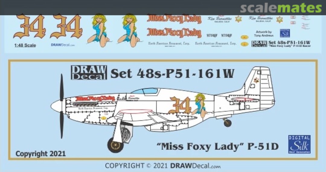 Boxart “Miss Foxy Lady” White P-51D 48-P51-161W Draw Decal Boxart “Miss Foxy Lady” White P-51D 48-P51-161W Draw Decal