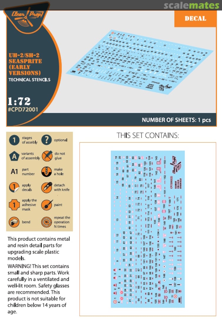 Boxart UH-2/SH-2 Seasprite (early version) technical stencils CPD72001 Clear Prop!