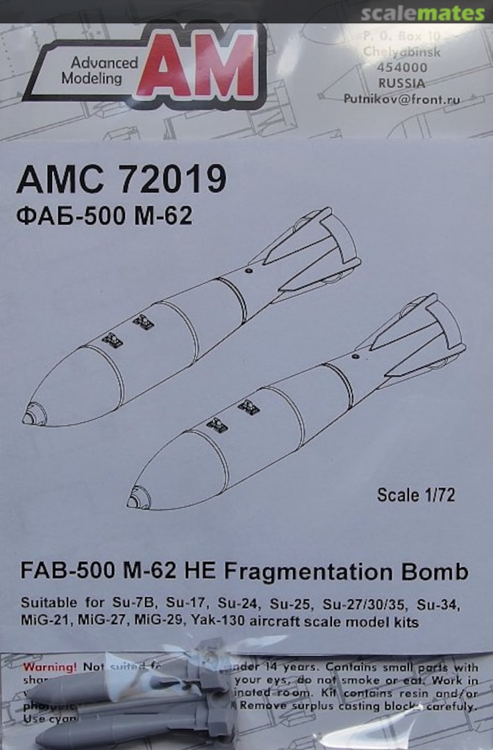 Boxart FAB-500 M-62 HE Fragmentation Bomb (2 pcs.) AMC 72019 Advanced Modeling Boxart FAB-500 M-62 HE Fragmentation Bomb (2 pcs.) AMC 72019 Advanced Modeling